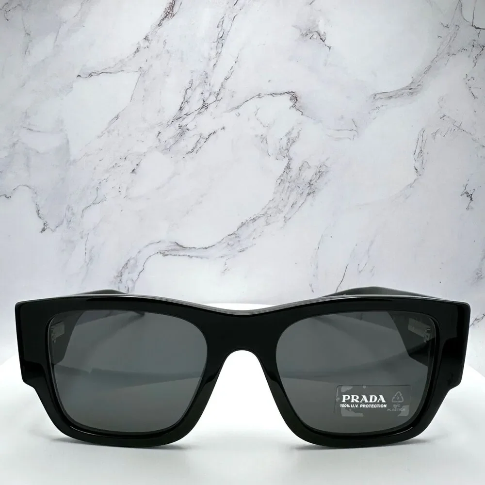 New Prada Sunglasses Black Square Oversized Triangle Plaque Logo Authentic